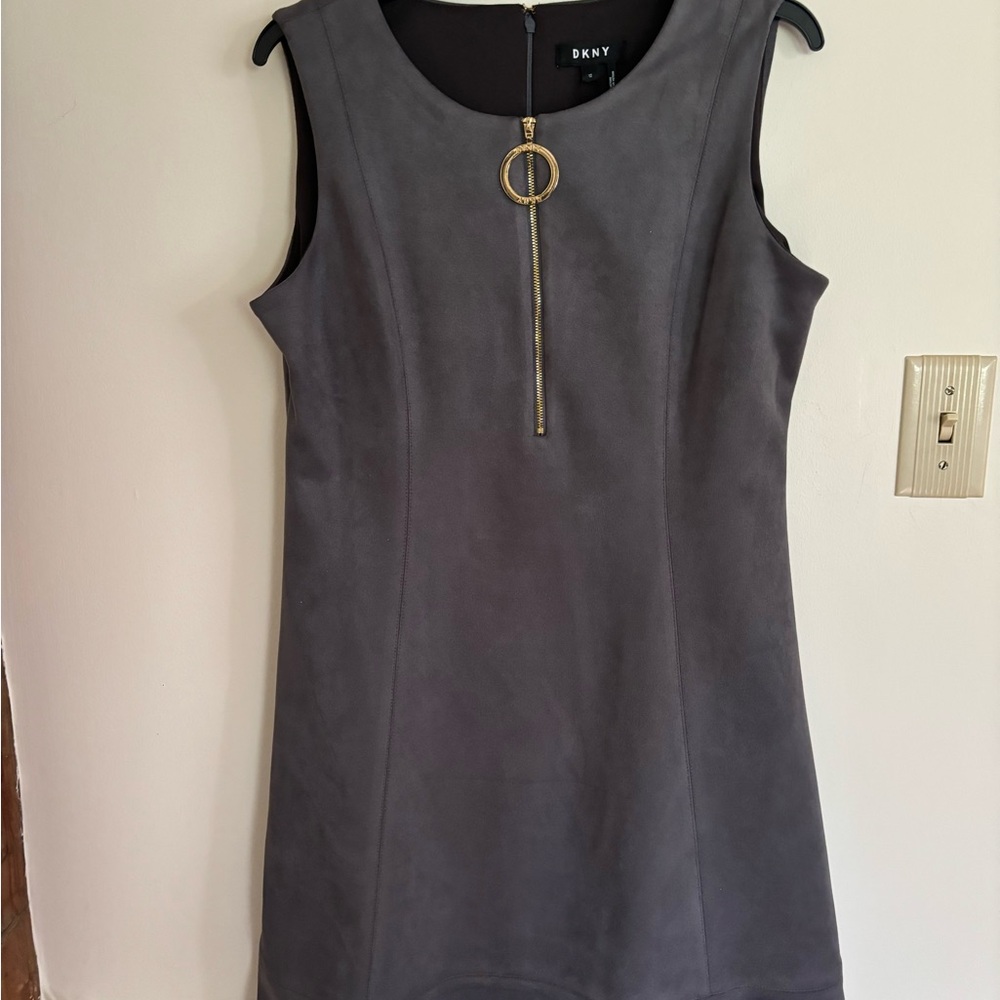 DKNY gray faux suede -no sleeves- fit and flare dress size 12